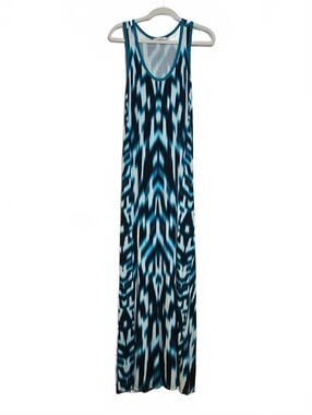 Calvin Klein Blue Teal Black Patterned Maxi Dress No Size 17-21" Pit To Pit